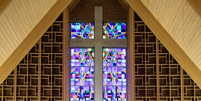 (Crucifix)Stained glass inside the sanctuary